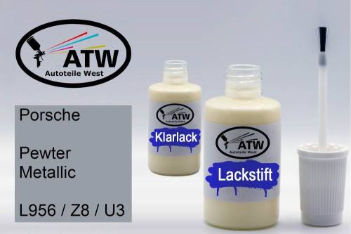 Porsche, Pewter Metallic, L956 / Z8 / U3: 20ml Lackstift + 20ml Klarlack - Set, von ATW Autoteile West.